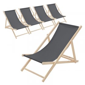 5er Set Liegestuhl klappbar Anthrazit Holz verstellbare Rückenlehne 3 Positionen bis 120 kg Sonnenliege Gartenliege Strandliege