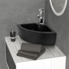 Waschbecken Dreieckig mit Überlauf 46x33x13 cm Schwarz aus Keramik LuxeBath Waschbecken Dreieckig mit Überlauf 46x33x13 cm Schwarz aus Keramik LuxeBath