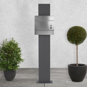 Standbriefkasten mit Zeitungsfach 37x10,5x36,5 cm Silber aus Stahl