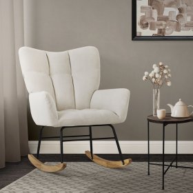 Schaukelstuhl mit Armlehnen in Frottee Beige bis 120 kg Naturholz Schaukelsessel Relaxstuhl Schaukelstuhl mit Armlehnen in Frottee Beige bis 120 kg Naturholz Schaukelsessel Relaxstuhl