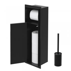 Unterputz-Schrankmodul mit Toilettenbürste, 60x20x14 cm, Schwarz matt, Edelstahl, WC Wandnische LuxeBath
