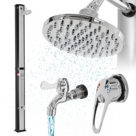 Solardusche 35L mit Fußdusche und Regenduschkopf Silber/Schwarz aus PVC verchromt