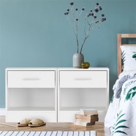 2er Set Nachttisch mit Schublade und offenem Fach 36.5x38.5x30 cm Weiß aus Holz ML-Design