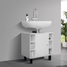 Waschbeckenunterschrank Badezimmerschrank 60x54x32 cm mit 1 Türen und 6 Ablagen Weiß ML-Design