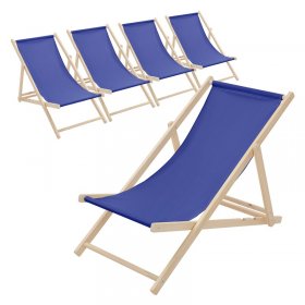 5er Set Liegestuhl klappbar Dunkelblau Holz verstellbare Rückenlehne bis 120 kg Sonnenliege Gartenliege Strandliege