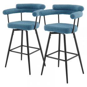 2er Set Barhocker 360° drehbar Blau 61x103x55 cm mit Arm-, Rückenlehne und Fußstütze bis 120 kg ML-Design 2er Set Barhocker 360° drehbar Blau 61x103x55 cm mit Arm-, Rückenlehne und Fußstütze bis 120 kg ML-Design