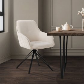 Esszimmerstuhl drehbar Creme aus Textil Webstoff mit Rücken- und Armlehne ML-Design