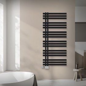 Badheizkörper Mittelanschluss 600x1400 mm Schwarz matt mit Universal Thermostatventil LuxeBath