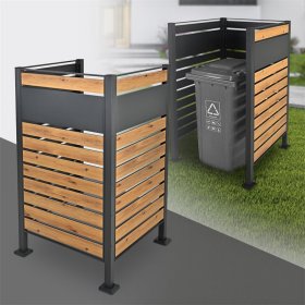 Mülltonnenzaun 91x91x150 cm Anthrazit/Holzoptik aus Stahl ML-Design
