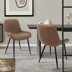 Esszimmerstuhl 2er Set Rauten Steppung Braun Kunstlederbezug mit Metallbeinen inkl. Montagematerial ML-Design