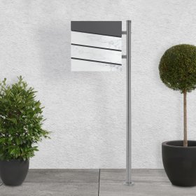 Standbriefkasten mit Zeitungsfach 37x37x11 cm Anthrazit/Weiß-Marmoroptik aus Stahl ML-Design, Modernes Diagonales Design, Standhöhe 120 cm Silber
