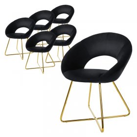 6er Set Esszimmerstuhl mit runder offener Rückenlehne Schwarz aus Samt mit goldenen Metallbeinen ML-Design