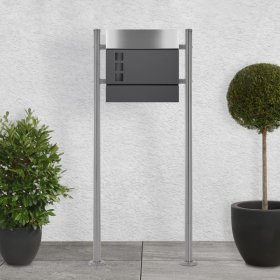 Standbriefkasten mit Zeitungsfach 37 cm Anthrazit inkl. Ständer 120 cm hoch Silber Briefkasten freistehend