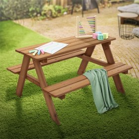 Kindersitzgarnitur Picknicktisch für 4 Kinder Braun aus Massivholz ab 2 Jahren Spielsitzgruppe draußen ML-Design