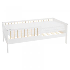 Kinderbett 80x160 cm mit Matratze, Lattenrost und Rausfallschutz in Weiß/Natur ML-Design