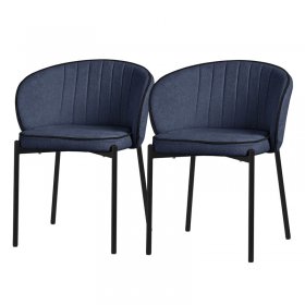 2er Set Esszimmerstühle mit Rücken- & Armlehne Dunkelblau mit Metallbeinen bis 120 kg ML-Design