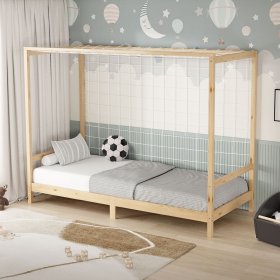 Kinderbett Fußballtor 90x200 cm Natur Einzelbett für Kinder Holzbett mit Lattenrost & Tornetz Handballtor ML-Design Kinderbett Fußballtor 90x200 cm Natur Einzelbett für Kinder Holzbett mit Lattenrost & Tornetz Handballtor ML-Design