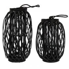 Riedlaterne mit Henkel 2er Set 40cm & 50cm Schwarz Gartenlaterne aus umweltfreundlichem Rattan Riedlaterne mit Henkel 2er Set 40cm & 50cm Schwarz Gartenlaterne aus umweltfreundlichem Rattan