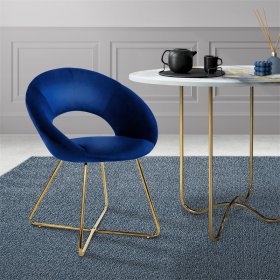 Esszimmerstuhl mit runder offener Rückenlehne Blau aus Samt mit goldenen Metallbeinen ML-Design Esszimmerstuhl mit runder offener Rückenlehne Blau aus Samt mit goldenen Metallbeinen ML-Design