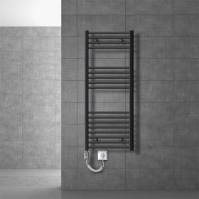 Elektrischer Badheizkörper mit Heizstab 900W 500x1200 mm Anthrazit gebogen Seitenanschluss & Thermostat Digitalanzeige LuxeBath Elektrischer Badheizkörper mit Heizstab 900W 500x1200 mm Anthrazit gebogen Seitenanschluss & Thermostat Digitalanzeige LuxeBath
