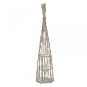 Bambus Laterne, Windlicht H: 150 cm Holzfarbe, Boho Gartenlaterne mit LED-Lichterkette & Glaseinsatz, Flechtoptik Kerzenhalter