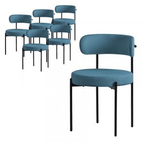 Esszimmerstuhl 6er Set mit Teddystoff mit Rückenlehne Blau Küchenstuhl ML-Design