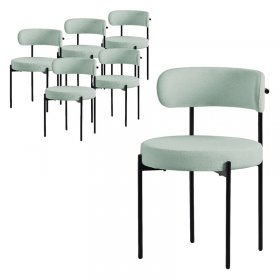 Esszimmerstuhl 6er Set mit Teddystoff mit Rückenlehne Grün Küchenstuhl ML-Design