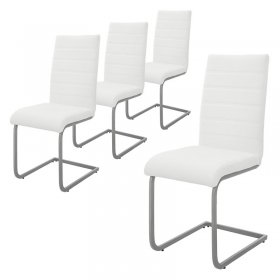 4er Set Esszimmerstuhl Freischwinger mit Rückenlehne Weiß Kunsterlederbezug ML-Design