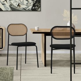 Esszimmerstuhl 2er Set Schwarz bis 120 kg Rattan Rückenlehne ML-Design Esszimmerstuhl 2er Set Schwarz bis 120 kg Rattan Rückenlehne ML-Design