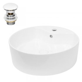 Waschbecken inkl. Ablaufgarnitur Weiß mit Überlauf Ø 46x15,5 cm Weiß aus Keramik LuxeBath