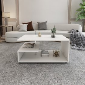Couchtisch 91x52,6x41 cm Weiß mit Metall Dekostange und Ablageflächen auf 3 Etagen ML-Design