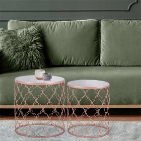 Beistelltisch 2er Set Ø 40/45 cm Weiß aus Metall und Marmor WOMO-Design