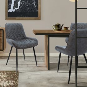 Esszimmerstuhl 2er Set Rauten Steppung Anthrazit Kunstlederbezug mit Metallbeinen inkl. Montagematerial ML-Design