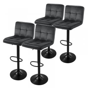 Barhocker 4er Set Grau Samtbezug mit Rückenlehne und Fußstütze höhenverstellbar 63-83cm ML-Design Barhocker 4er Set Grau Samtbezug mit Rückenlehne und Fußstütze höhenverstellbar 63-83cm ML-Design