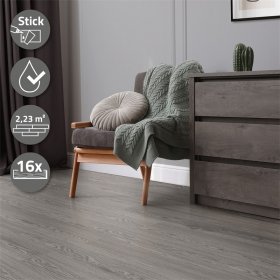 Deluxe PVC Klebevinylboden für 2,23 m² Eiche Grau 2 mm dick ML-Design