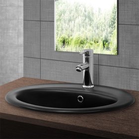 Waschbecken Oval mit Überlauf 57x48,5x19,5 cm Schwarz matt aus Keramik LuxeBath