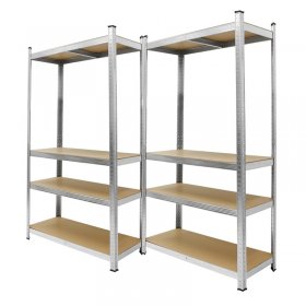 2er Set Werkstattregal silber, 160x80x40 cm, aus MDF und Metall, bis 320 kg