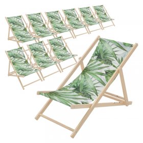 10er Set Gartenliege aus Holz in Palme Grün-Weiß klappbarer Beachstuhl Strandstuhl Strandliege Liegestuhl Sonnenliege Relaxliege
