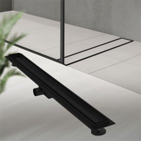 Edelstahl Duschrinne befliesbar 90 cm und Siphon Komplettset Schwarz flach LuxeBath