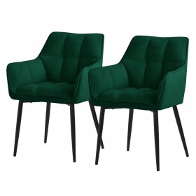 2er Set Esszimmerstuhl Dunkelgrün aus Frotteestoff mit dickem gepolsterter Sitz ML-Design