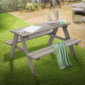 Kindersitzgarnitur Picknicktisch für 4 Kinder Grau aus Massivholz ab 2 Jahren Spielsitzgruppe draußen ML-Design
