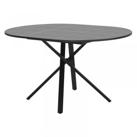 Esstisch ausziehbar rund, Grau meliert, 100-140x76x100 cm, Esszimmertisch für 4-6 Personen, Tisch mit X-förmiges Stahlgestell ML-Design