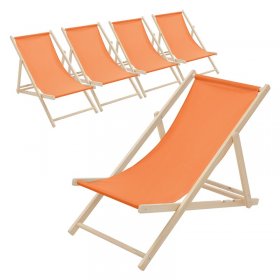 5er Set Liegestuhl klappbar Orange Holz verstellbare Rückenlehne bis 120 kg Sonnenliege Gartenliege Strandliege