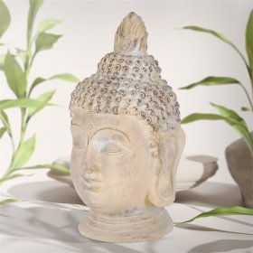 Buddha Kopf Figur 45x39x78 cm beige/grau aus Kunststein