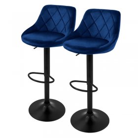 Barhocker 2er Set Blau Samtbezug mit Rückenlehne und Fußstütze höhenverstellbar 62-82cm ML-Design
