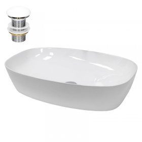 Waschbecken inkl. Ablaufgarnitur Weiß ohne Überlauf 60,5x38x14 cm Weiß aus Keramik LuxeBath
