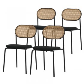 Esszimmerstuhl 4er Set Schwarz bis 120 kg Rattan Rückenlehne ML-Design Esszimmerstuhl 4er Set Schwarz bis 120 kg Rattan Rückenlehne ML-Design