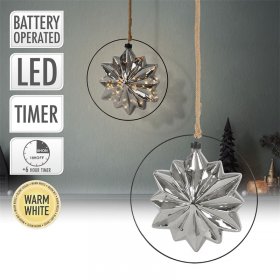 LED Weihnachtsstern Ø18 cm Grau aus Metall mit warmweißen LEDs LED Weihnachtsstern Ø18 cm Grau aus Metall mit warmweißen LEDs