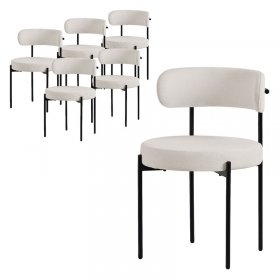 Esszimmerstuhl 6er Set mit Teddystoff mit Rückenlehne Weiß Küchenstuhl ML-Design Esszimmerstuhl 6er Set mit Teddystoff mit Rückenlehne Weiß Küchenstuhl ML-Design