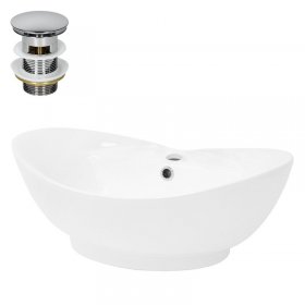 Waschbecken inkl. Ablaufgarnitur Silber mit Überlauf 59x39,5x20,5 cm Weiß aus Keramik LuxeBath Waschbecken inkl. Ablaufgarnitur Silber mit Überlauf 59x39,5x20,5 cm Weiß aus Keramik LuxeBath